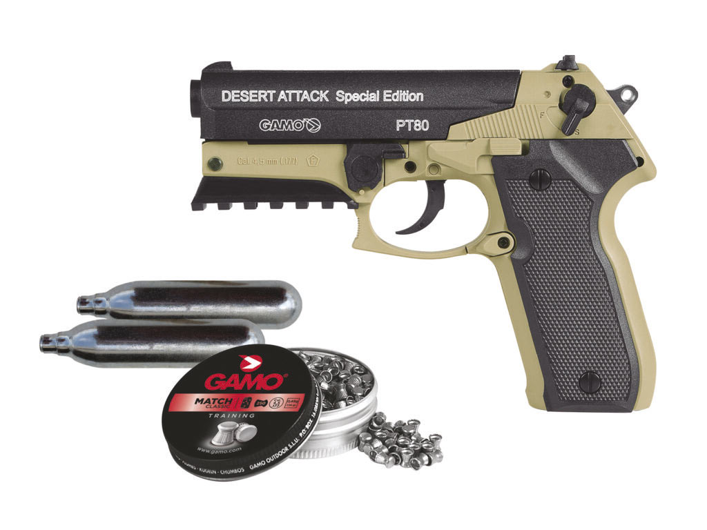 Pack Pistola PT-80 Desert Attack + Balines + Bombonas CO2
