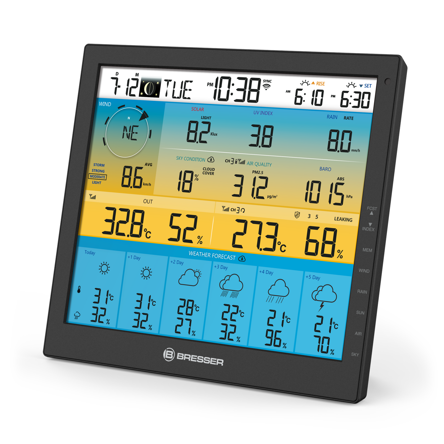 Estación meteorológica BRESSER 4CAST 6 días PRO SF 7 en 1 Wi-Fi con sensor accionado por energía solar